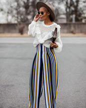 STRIPPED WIDE LEG PANTS